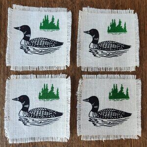 CUTE LOON Bar Mat Coaster Lot Frayed Burlap Cottage Chic SET of 4
